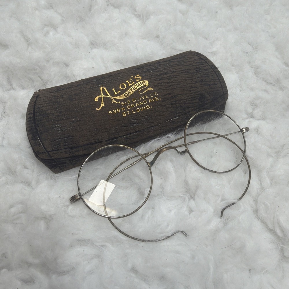 Antique‎ Glasses Wire Golden Wire Rim Round 1916 Vintage Optical Aloe's St Louis